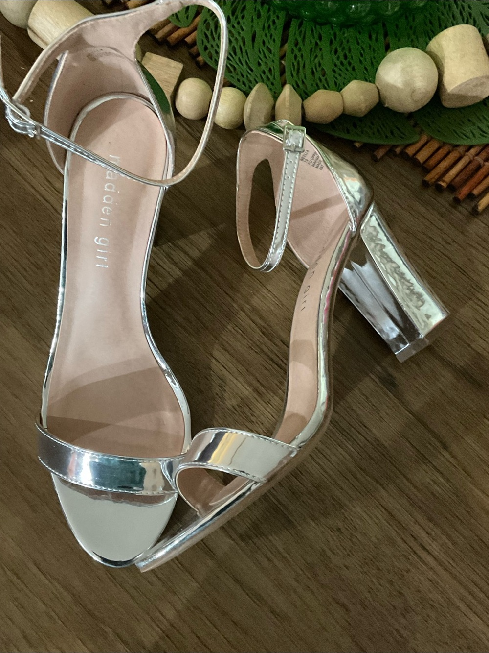 Madden Girl Metallic Silver Block Heel Sandals